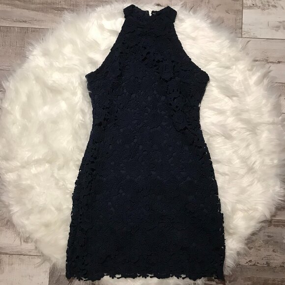 LULUS Love Poem Navy Blue Lace Mini Dress SIZE M - Picture 1 of 5